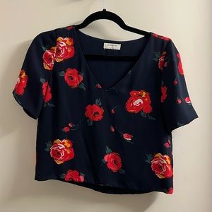 Babaton - Blue red floral blouse top - Size XS